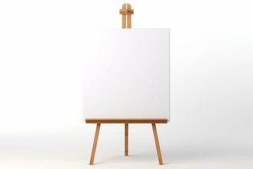 Empty white canvas positioned on a classic easel against a plain backdrop, ready for artwork