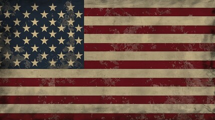 Naklejka premium An aging American flag with a distressed vintage appearance, presenting the national colors of red, white, and blue in an antique and weather-beaten style.