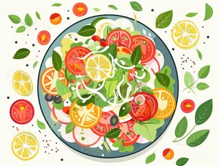 Summer salads, fresh ingredients, flat design illustration