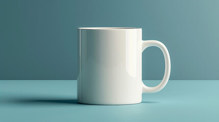Obraz premium White ceramic coffee mug on a blue background.