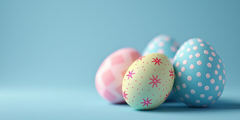 Obraz premium Colorful Easter eggs on a blue background.