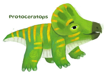 cartoon happy and funny colorful prehistoric dinosaur dino protoceratops isolated illustration for children