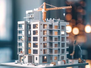 Modern multi story residential building project progress in miniature section model style
