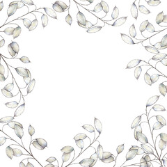 Realistic frame with boho lunaria branches. Watercolor hand drawn dry grass clipart isolated on background. Christmas, winter, halloween and wedding illustration. For designers, invitations, decoratio