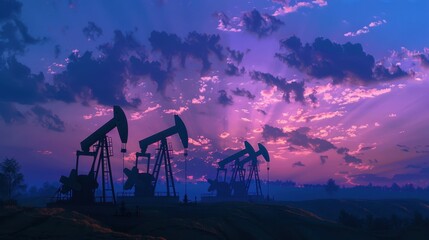 Naklejka premium The oil pumps at sunset