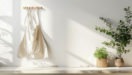 Gardeners  apron mockup on white wall background, ideal for those passionate about gardening