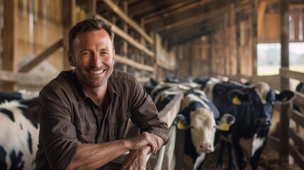 Obraz premium The farmer with dairy cows