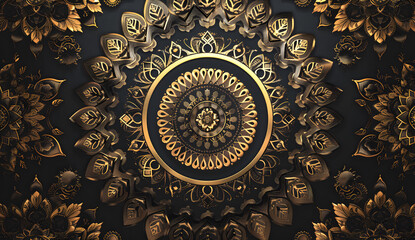 Luxurious Gold Mandala Designs on a Dark Navy Background design