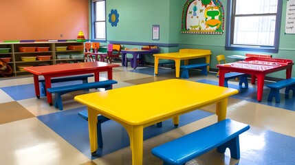 Colorful Classroom Tables Await Little Learners