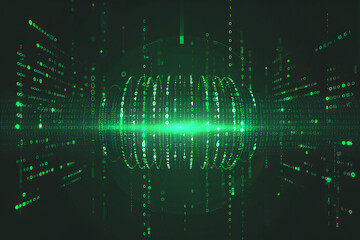 Obraz premium Generative Ai illustration. Digital data streams flow into each other - green binary code series