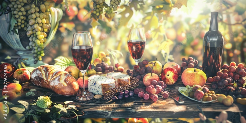 Poster a colorful table filled with various dishes and snacks, suitable for a party or gathering