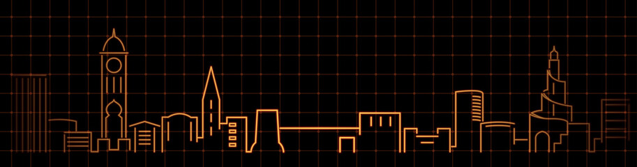 Doha Bright Simple Line Skyline on Dark Grid Background