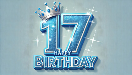 Dazzling 17th Birthday Celebration with Crowned Glittery Number Seventeen and Stars