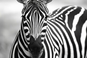 Naklejka premium A striking black and white close-up photo capturing the intricate patterns of a zebra's stripes