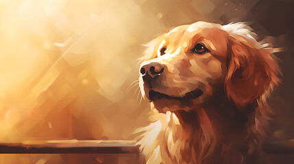 Golden Retriever, brown and white, watercolor style, cute dog looking up, perfect for pet and animal lovers. 
