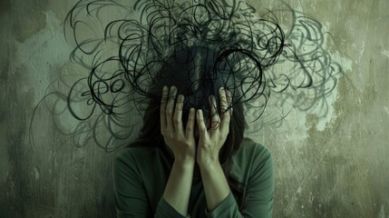 The woman holding head