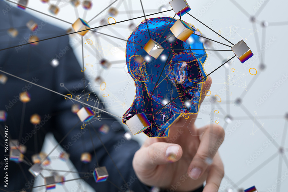 Poster human head and brain.deep learning , machine learning and artificial intelligence , ai technology,