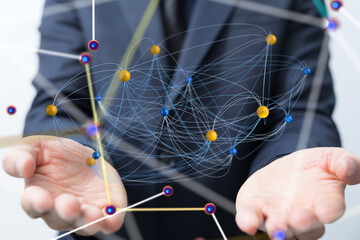 Global network. Blockchain. 3D illustration. Neural networks and artificial intelligence. Abstract