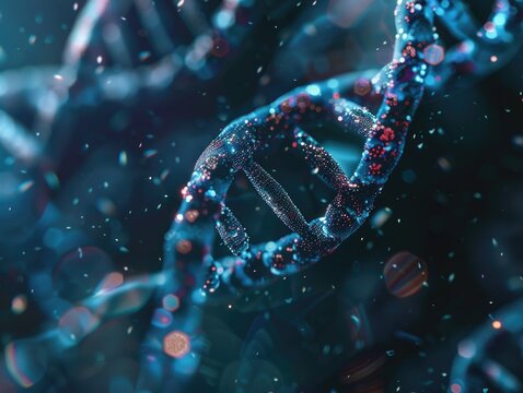 High-magnification image of two complementary DNA strands intertwined, often used in scientific and educational contexts