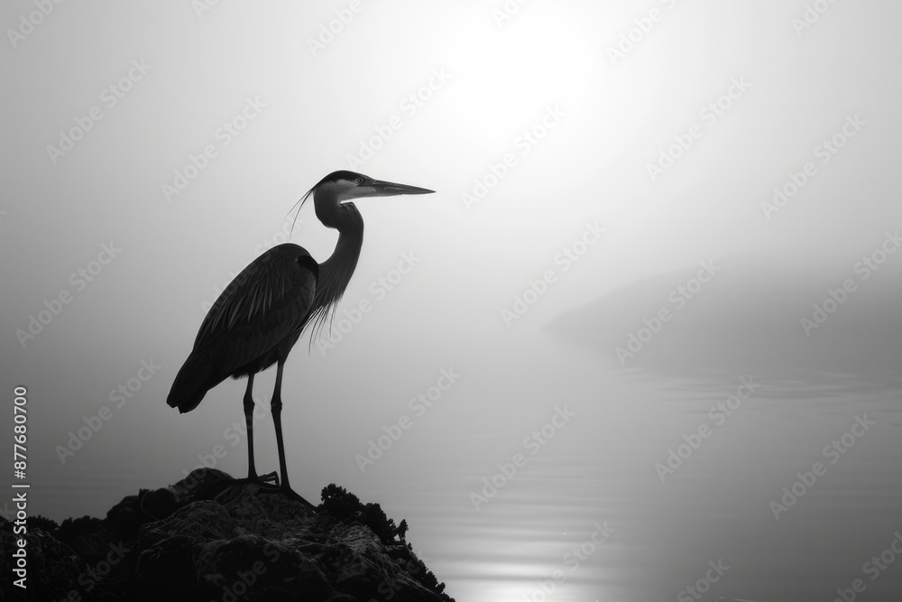 Sticker A large bird sits atop a rocky outcropping, its feathers rustling in the wind