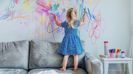 The girl drawing on wall - Powered by Adobe