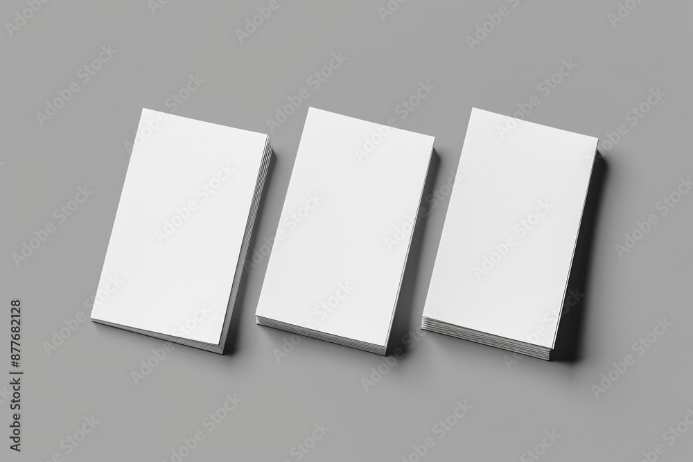 Poster three white books stacked on a surface, possibly in a home or office setting
