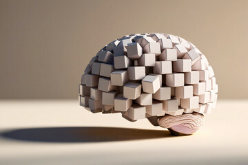 Human brain made of cube for mind organisation and integrated cognition illustration