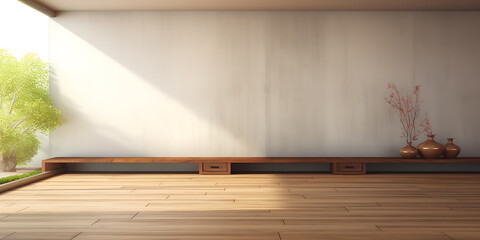 Minimalist Zen interior design, with wood, beige and pink, showcasing tranquility and simplicity for home decor inspiration. 