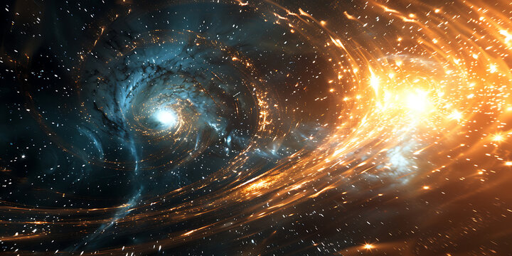 Abstract cosmic blue and orange swirling galaxy background for science fiction and space exploration designs. 
