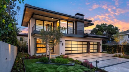 Contemporary suburban home with a state-of-the-art air purification system and green building materials for enhanced indoor air quality