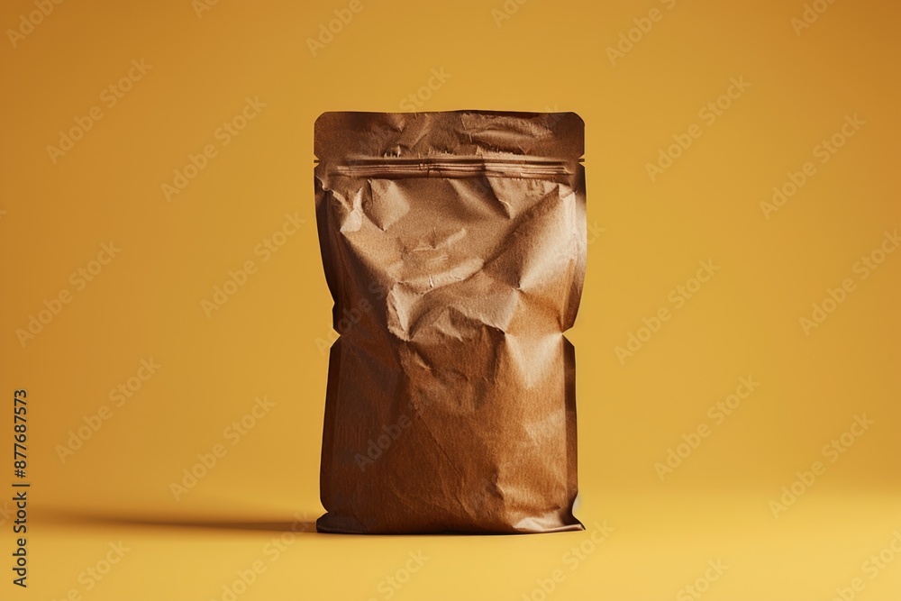 Poster a simple paper bag placed on a bright yellow background, great for everyday use and crafting project
