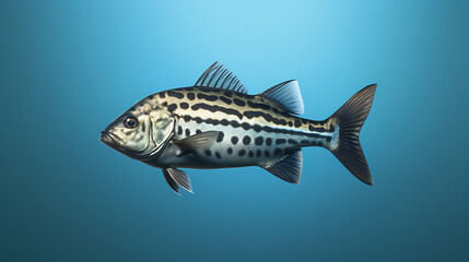 Fototapeta premium A realistic, black and white spotted fish against a blue background, perfect for marine life, aquatic, and ocean themes. 