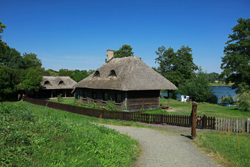 Old traditional wooden huts on Lednica Island, Lednica, Poland