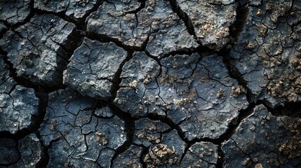 Fototapeta premium A cracked and broken surface, possibly a rock or a piece of concrete. The cracks and breaks give the surface a rough and jagged appearance, which can evoke a sense of decay or abandonment