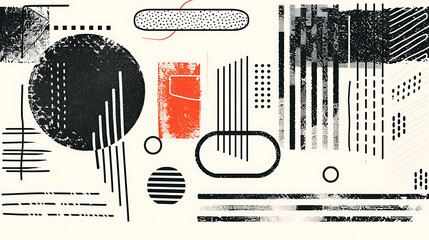 Black and orange abstract geometric shapes with a grunge style for minimalist modern design and branding. 
