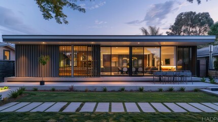 Contemporary suburban home with exterior vertical louvers that adjust automatically to control sunlight and privacy