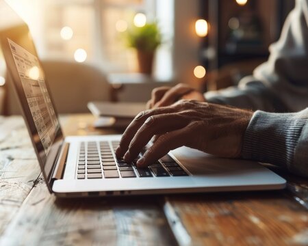 Man scheduling online meeting on laptop calendar or planning vacation with digital itinerary