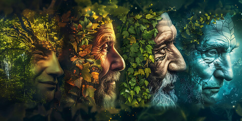 Four men, green and blue, nature and life, mystical and powerful, the cycle of seasons. 
