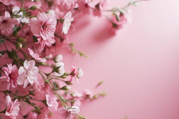 Delicate Pink Flowers Arranged on a Soft Pink Background