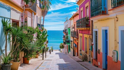 Colorful villajoyosa street  charming coastal townscape in valencian community, spain