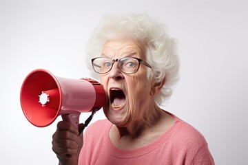 Naklejka premium person shouting angry with a megaphone