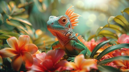Obraz premium Cute 3D Blender lizards enjoying homemade terrarium decor, medium shot, colorful and lively background