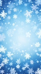 White snowflakes falling on a blue background with a wintery, festive, and magical feel perfect for holiday designs. 
