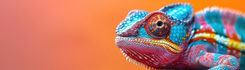 Photography of chameleons with handcrafted perches, high angle shot, bright and vivid background