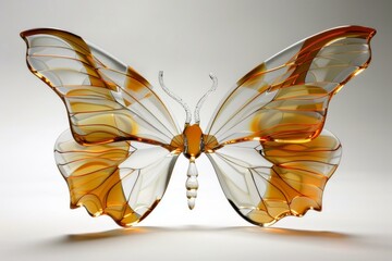 Beautiful glass butterfly is spreading its wings on a white background, a perfect illustration for nature, beauty or fragility