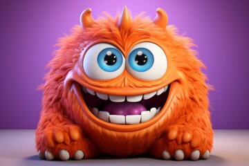 Naklejka premium Cute Fluffy Little 3d Monster cartoon character