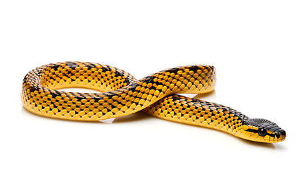 Fototapeta premium A yellow and black snake with scales, isolated on a white background, perfect for wildlife and nature projects. 