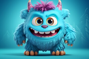 Fototapeta premium Cute Fluffy Little 3d Monster cartoon character
