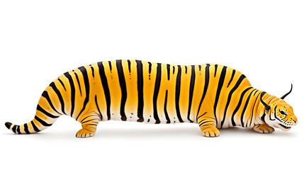 Fototapeta premium A tiger with a bull's horns, orange, black, and white, a surreal illustration, evoking a sense of wonder and amusement. 