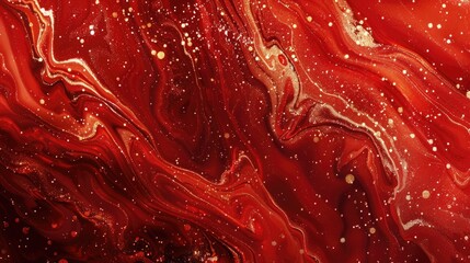 Obraz premium Close-up of a painting featuring bold red and golden hues